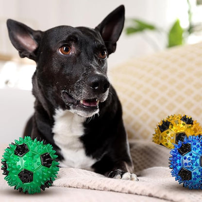 6 Pcs 3.4'' Spiky Squeaker Soccer Ball Dog Toy for Medium Large Dogs Heavy Duty Rubber Chew Toys for Aggressive Chewers Spiky Ball Fetch for Training Clean Teeth Outdoor