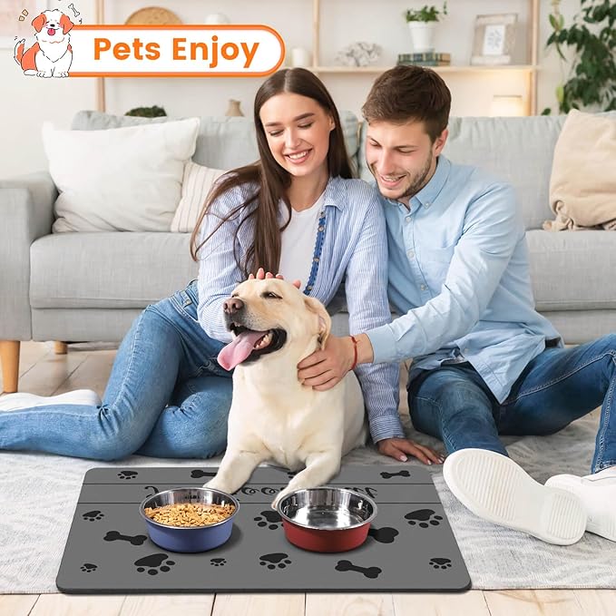 Pet Feeding Mat-Absorbent Pet Placemat for Food and Water Bowl, with Waterproof Rubber Backing, Quick Dry Water Dispenser Mat for Dog and Cat (20"x12", Bones)