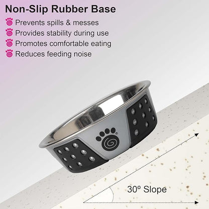 PetRageous 13097 Fiji Stainless Steel Non-Slip Dishwasher-Safe Dog Bowl 1.75-Cup Capacity 5.5-inch Diameter 1.75-inch Tall for Small and Medium Size Dogs and Cats, Light Grey and Black