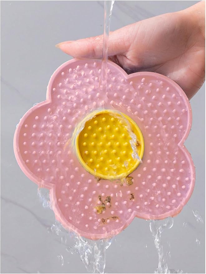 QWINEE Lick Mat for Dogs Cats Flower Shaped Pet Slow Feeder Dog Cat Puppy Bowl Lick Pad for Dog Fun Alternative to Slow Down Eat for Small Medium Large Dogs Pink One-Size