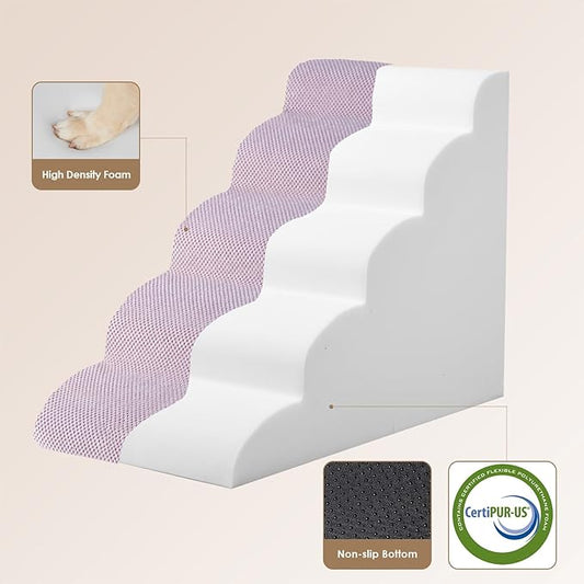 EHEYCIGA Curved Dog Stairs Ramp for High Beds 22.6" H, 5-Step Dog Steps for Small Dogs and Cats, Pet Stairs for High Bed Climbing, Non-Slip Balanced Pet Step Indoor, Lilac