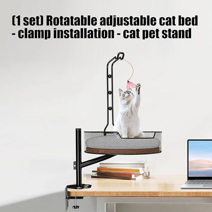 Desk Hammock for Cat with Height Adjustable Lounging Bed Perch Breathable Cloth Resting Bed Hammock