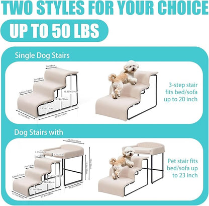Dog Window Perch with Stairs,Pet Steps for Small Dogs &Cat,Pet Bunk Bed Dog Steps with Seat Elevated Platform Bed Indoor Dogs Ramp Ladder with Foam Upholstery