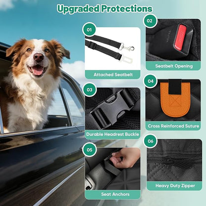 Dog Car Seat Cover for Back Seat,Waterproof Back Seat Extender for Dogs with Hard Bottom,Dog Hammock for Cars, SUVs,Pet Seat Cover for Back Seat Holds 400lbs with Mesh Window & Pocket