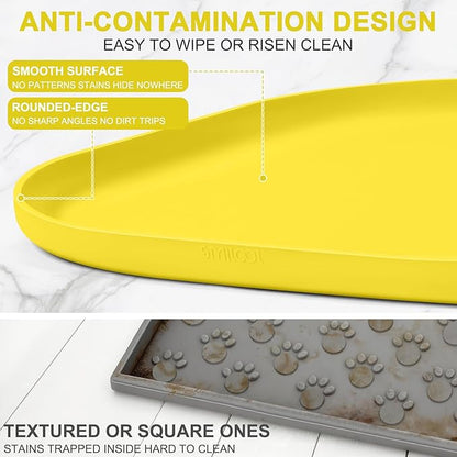 Silicone Pet Food Mat with Raised Edge for Food and Water Bowl, Dog Feeding Mats, Cat Food Trays for Floor Waterproof, Rubber Tray for Dogs and Cats, 24 x 16 x 0.8 Light Yellow