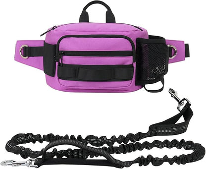 Hands Free Dog Leash with Waist Bag, Retractable Bungee Leash Portable with Dual Handles + Multifunctional Zipper Pouch for Dog Training Walking Running Cycling