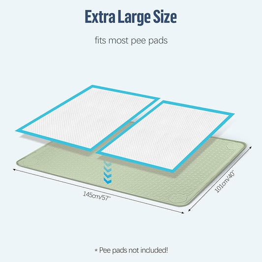 Pee Pad Holder for Dogs, 57" x 40" Silicone Pee Tray Mat Leak-Proof, High Edge, No Spill Pet Pad Holder for Puppy, Cat, Rabbit, Training Pads for Floor Protection, No Pee Pads (Green)