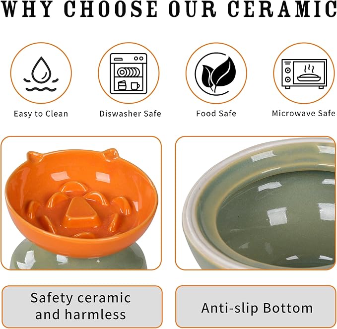Ceramic Slow Feeder Dog Bowl, Elevated Maze Food Dish with Heavy Base, Anti Choking & Reduce Bloating, Raised Feeding Bowl for Small Medium Dogs (Orange)