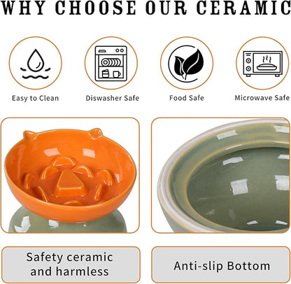 Ceramic Slow Feeder Dog Bowl, Elevated Maze Food Dish with Heavy Base, Anti Choking & Reduce Bloating, Raised Feeding Bowl for Small Medium Dogs (Orange)