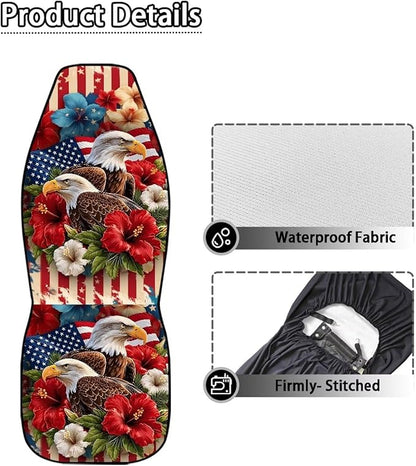 Car Seat Covers Waterproof Hibiscus Eagle Patriot Car Seat Cover for Front Seat Set of 2 Washable Cover Anti-Slip Back Fabric Easy to Install Universal Fit Most Cars