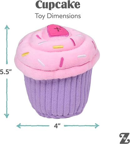 ZippyPaws Birthday Cupcake- Dog Squeaky Toys to Keep Them Busy, Funny Food Plush for Small, Medium, & Large Dogs, Cute Stuffed Puppy Toy, Pet Products, Gift for Dogs of All Breeds, Soft & Cuddly- Pink