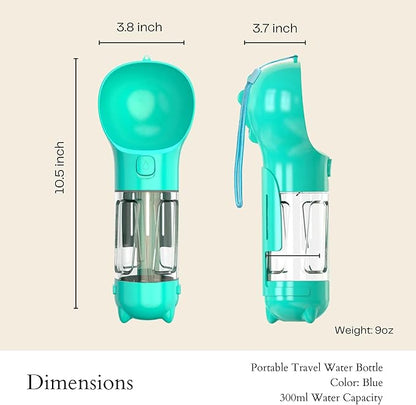 Portable Travel Pet Water Bottle – Leakproof Dog Water Dispenser with Poop Bag Holder & Waste Shovel – Ideal for Walking, Hiking & Outdoor Adventures (Blue)
