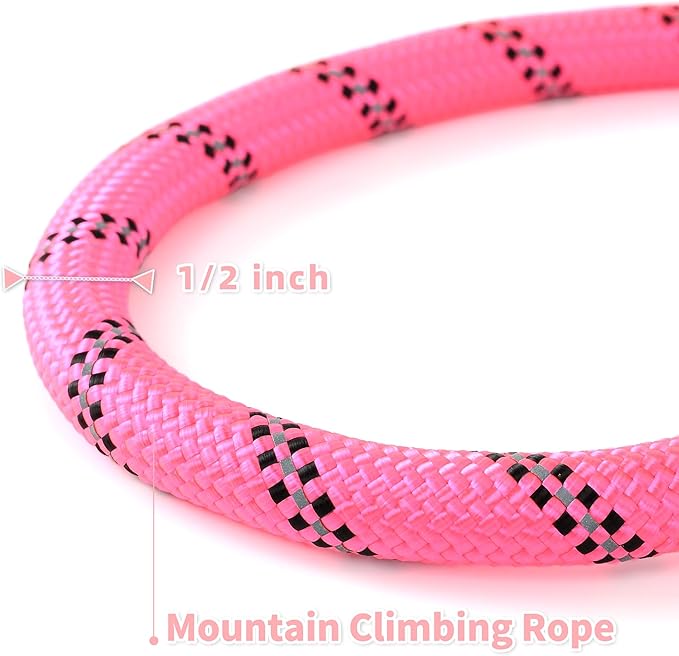Mile High Life Reflective Dog Leash, with Comfortable Padded Handle, Pink Nylon Rope Leash with Steel Tips, Heavy Duty 4 Feet Pet Leashes (Pink,60 Inches)