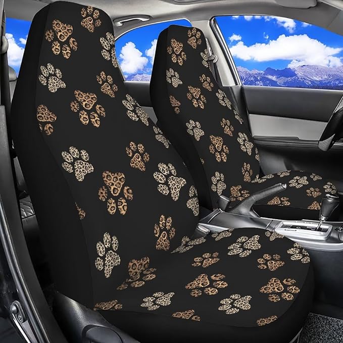 Dreaweet Leopard Print Dog Paw Car Seat Covers Front Seats Cute Car Accessories for Women 2 Piece Washable Universal Bucket Seat Covers for Cars SUV Sedan Trucks