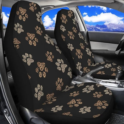 Dreaweet Leopard Print Dog Paw Car Seat Covers Front Seats Cute Car Accessories for Women 2 Piece Washable Universal Bucket Seat Covers for Cars SUV Sedan Trucks