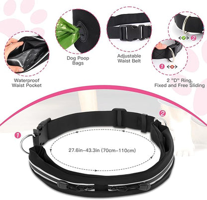 Caudblor Waist Leash for Medium Large Dog Walking, Bungee Hands Free Leash with Zipper Pouch, Around The Waist No Pull Running Dog Belt, Padded Handle Jogging No Hands Heavy Duty