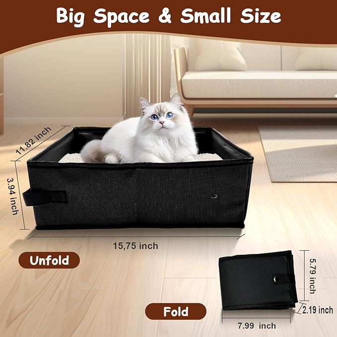 Foldable Travel Litter Box for Cats, Portable Cat Litter Box Waterproof, 15.75 * 11.82 * 3.94 Inches, Traveling & Camping Cat Supplies