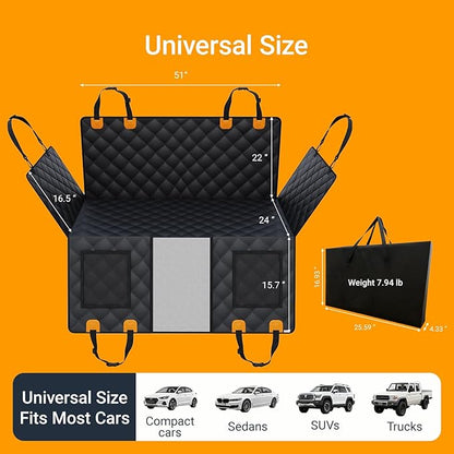 Dog Car Seat Cover for Back Seat with Removable Hard Bottom Board, Back Seat Extender for Dogs, 600D Waterproof Dog Hammock for Car SUV, Anti-Sag Support for Large Dogs, Universal Fit