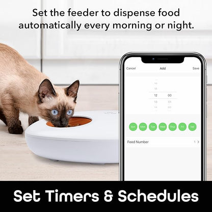 Geeni Smart Pet Feeder for Wet or Dry Food, 5-Meal Automatic Dog and Cat Feeder with Ice Packs, Programmable Timer, Battery Backup, Alexa and Google Home Compatible, White