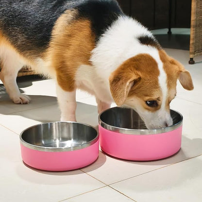 2 Pack Stainless Steel Dog Bowls, Outdoor Dog Water Bowl with Non Slip Rubber Bottom, Dishwasher Safe, Easy to Clean,40oz&64oz Pink