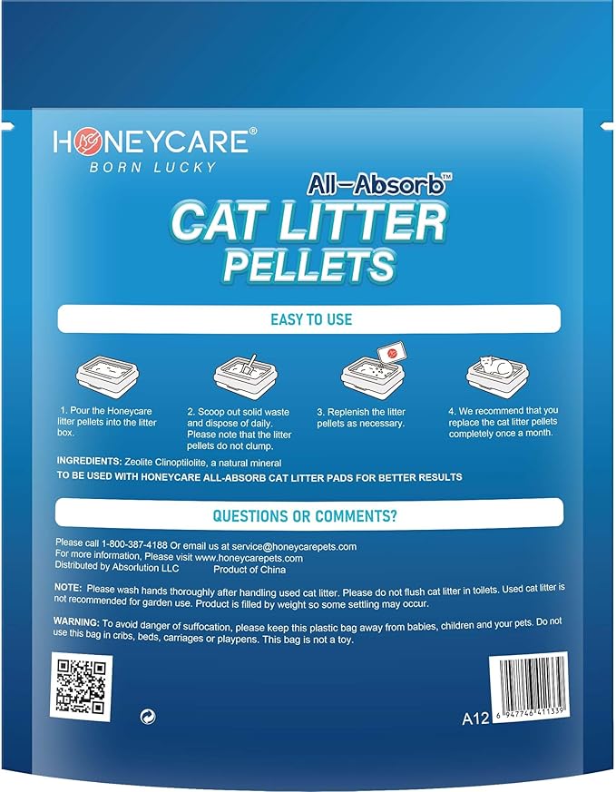 Honey Care All-Absorb Cat Litter Pellets, Zeolite, Long-Lasting Odor Control Non-climping Litter, 3.5 Lbs Pack