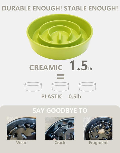 Ceramic Slow Feeder Dog Bowls, 0.6 Cup Slow Feeder for Small Dogs, Puzzle Maze Bowl, Prevents Choking, 6in, Green