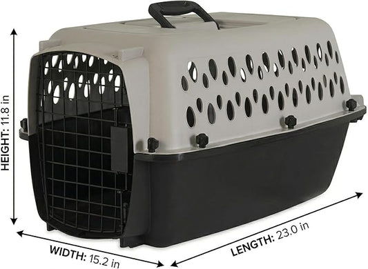 Hard-Sided Pet Travel Carrier for Small Dogs and Cats, 23-Inch Portable Plastic Kennel with Steel Wire Door, Secure Latch, and 360-Degree Ventilation for Vet Visits and Training