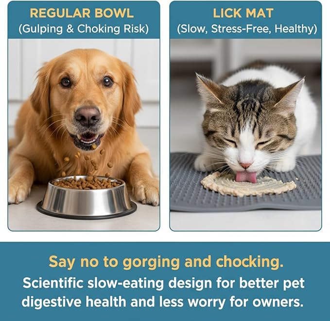 Interactive Silicone Lick Mat for Cats and Dogs – Slow Feeding Pad with Water Bowl, Non-Spill Suction Cup Bowl, Gray (Gray)