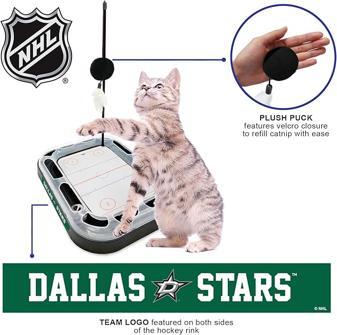 Pets First NHL Dallas Stars Hockey Field Scratching Cat Toy with Interactive Cat Ball Bell and Tracks