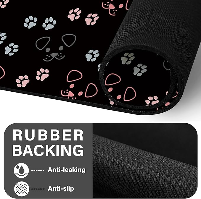 Patterned Cat & Dog Bowl Mat for Food and Water, 12"×20" Quick Dry Absorbent Pet Feeding Mat, Eco-Friendly Dog Placemat