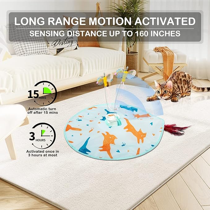 2-in-1 Rechargeable Motion Activated Interactive Cat Toys for Indoor Cats, Long Lifetime Motor Cat Chasing Toy for Exercise/Moving Butterfly/Feather Wand Kitten Toys