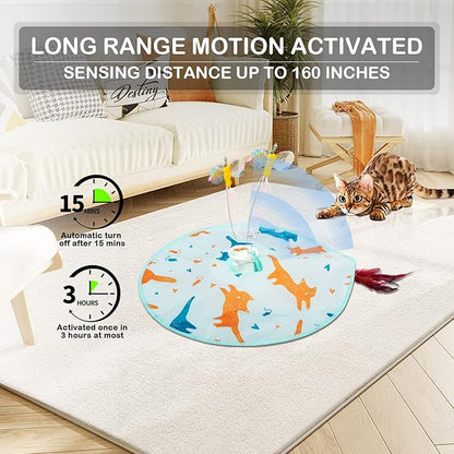 2-in-1 Rechargeable Motion Activated Interactive Cat Toys for Indoor Cats, Long Lifetime Motor Cat Chasing Toy for Exercise/Moving Butterfly/Feather Wand Kitten Toys