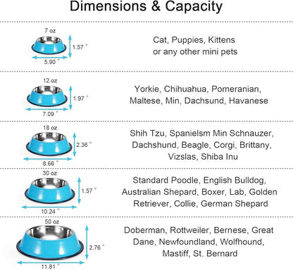 Stainless Steel Dog Bowls, Food and Water Non Slip Anti Skid Stackable Pet Puppy Dishes for Small, Medium and Large Dogs (2 Pack)
