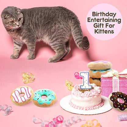 CiyvoLyeen 6 Pack Donut Cat Catnip Toys Kitten Chew Knickknack Sprinkles Interactive Pillows Teeth Grinding Catmint Plush Plaything Kitty Birthday Ideas Supplies 4 Inches