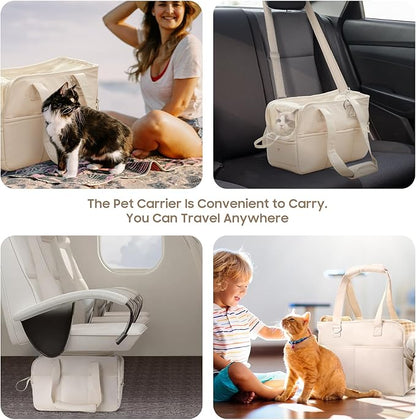 Dog Purse Carrier for Small Dogs & Puppies Up 10 Lbs, Soft Cotton Tote Pet Shoulder Bag with Pockets, Foldable & Washable Breathable Puppy Carrier for Yorkie, Chihuahua & Cats - Beige