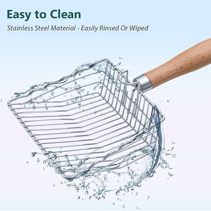 Cat Litter Scoop, Premium Kitty Shovel with Hook and Hole, Metal Sifter Scooper Stainless Steel for Easy Cleaning, Durable and Heavy Duty, Odor-Free for Litter Box