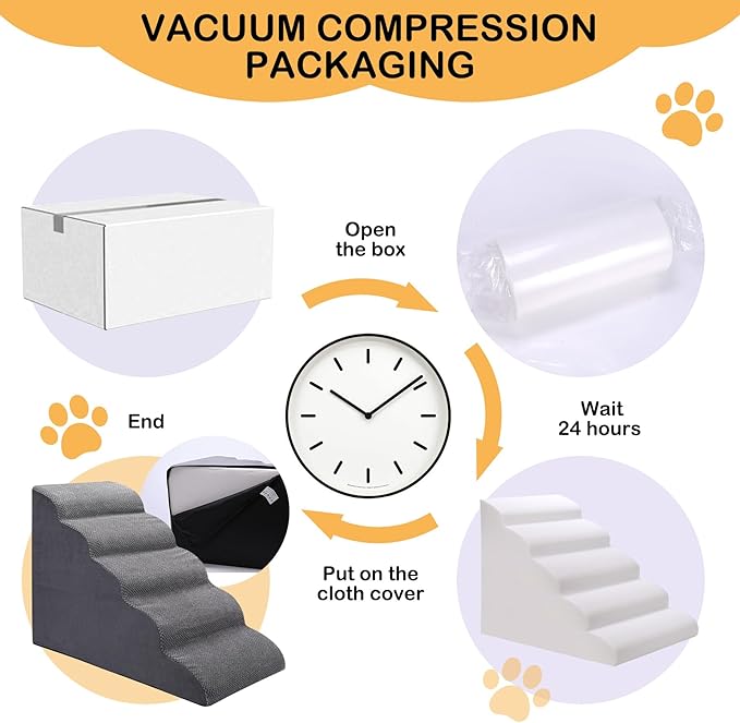 Dog Stairs for Bed, 5-Step Dog Steps for Couch and High Bed, Non-Slip Pet Stairs, 24" High Sofa Foam Ramp - Best for Small Pets, Older Cats with Joint Pain