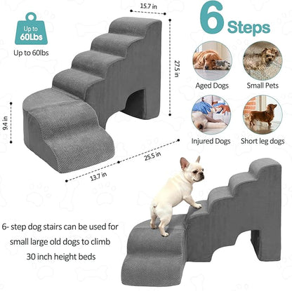 Dogs Stairs for Small Dog, 27.5 inches Dog Stair for Beds, 6 Tiers Steps for Dogs to Get on Beds, Foam Pet Ramps for Small Medium Large Animals
