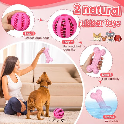 Vinsot 12 Pack Large Dog Chew Toys for Aggressive Chewers Pink Dogs Teething Toys with Dental Rope Squeaky Balls and Chew Bone for Medium Large X-Large Breeds Dogs