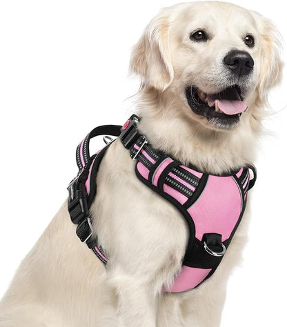 rabbitgoo Dog Harness for Large Dogs, No Pull Pet Vest with 3 Buckles, Adjustable Soft Padded Pet Harness with Easy Control Handle and Reflective Strips, Light Pink, XL