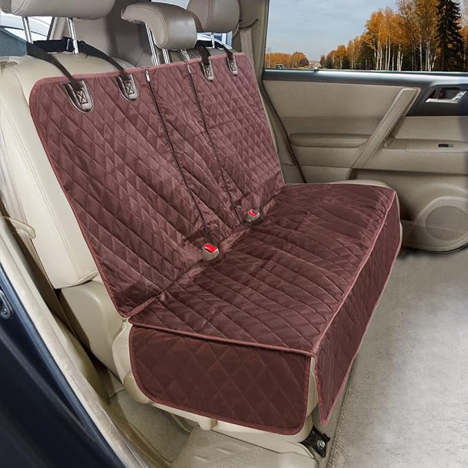 ANOSOSPECIAL Dog Car Seat Cover for Back Seat Cover for Kids,Non Stick Fur Rear Seat Protector for Pet,Nonslip Waterproof Universal Fit Interior Backseat Covers for Auto Van SUV (Large, Coffee Brown)