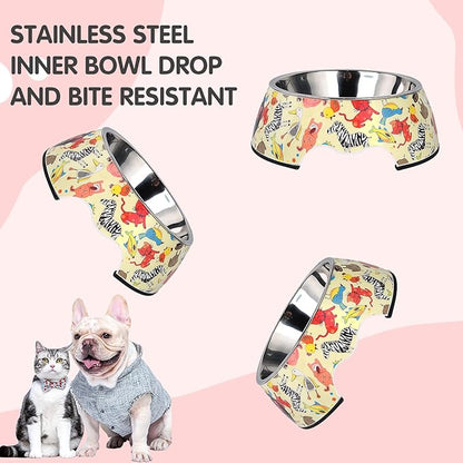Pet Cats Dogs 2 in 1 Food Water Bowls - Non Slip Skid Proof Heavy Duty Pet Cats Dog Food Water Bowls for Feeding Drinking Small Medium Large Dogs Cats Puppies- Cartoon Animal World-S