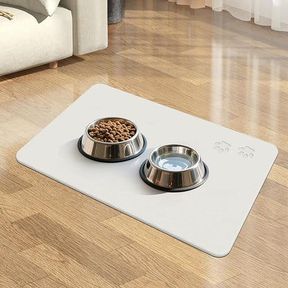 Newest Diatomite Stone Pet Feeding Mat for Dog&Cat–Super Absorbent Diatomite Fast Drying Stone Dog Food Mat, Quick Dry Dog Mats for Food and Water with Non-Slip Pad (24×16'', Off White, Square)