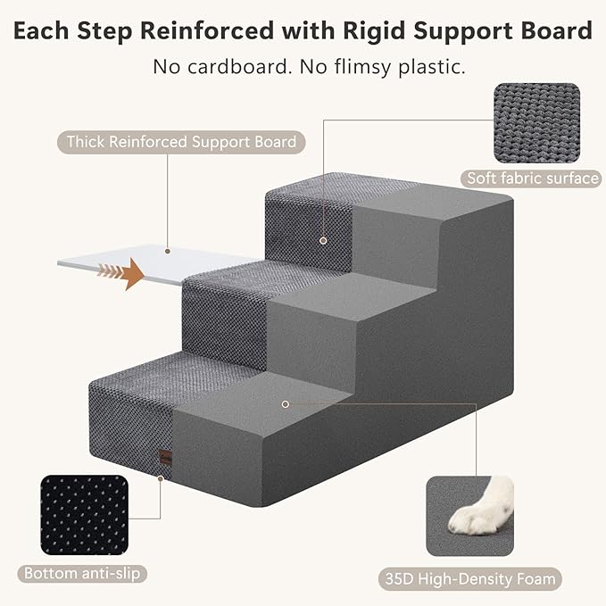 Dog Stairs for Large Dogs 18" H, Extra Wide Dog Steps for High Beds & Couches, 20" Wide Deep Steps, Non-Slip Dogs Ramp, 3-Step Pet Stairs, Grey