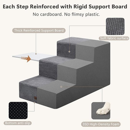 Dog Stairs for Large Dogs 18" H, Extra Wide Dog Steps for High Beds & Couches, 20" Wide Deep Steps, Non-Slip Dogs Ramp, 3-Step Pet Stairs, Grey