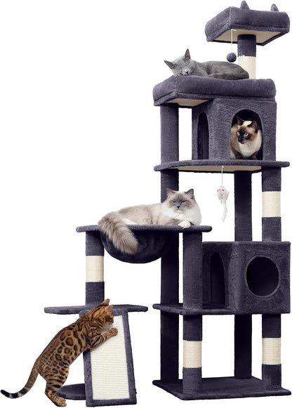 68 Inches Heavy Duty Cat Tree for Indoor Cat, Big Cat Tower with Sisal Scratching Posts and Top Perch, Large Platform for Adult Cats, PMT02DG, Dark Grey