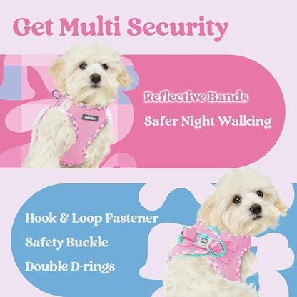 rabbitgoo Small Dog Harness, Step-in Soft Mesh Puppy Vest with Safety Buckle, Breathable Reflective Pet Harness for Small Sized Dogs, Pink & Plaid Trim XS