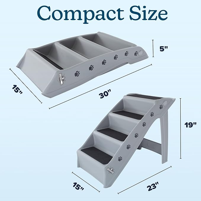 Dog Stairs - Pet Stairs with 4-Step Design for Beds, Couches, Cars - Pet Steps for Puppies, Kittens, and Small Pets by PETMAKER (Gray)
