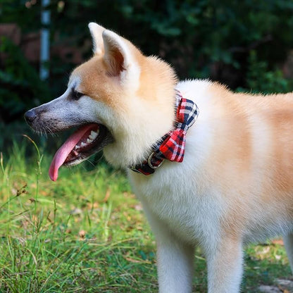 Faleela Soft &Comfy Bowtie Christmas Dog Collar,Detachable and Adjustable Bow Tie Collar,for Small Medium Large Pet (M, Red)