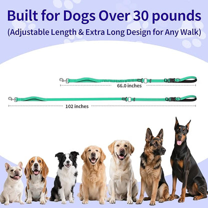 Kazazoo Hands-Free Dog Leash with 5.5-8.5FT Adjustable Length - Heavy Duty No Pull Bungee Design, Reflective Safety for Walking, Jogging & Training | Suitable for Medium to Large Dogs,M size-Green-New